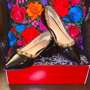 Liliana Tobbi Patent Pointy Toe Lucite Studded Ballet Flat